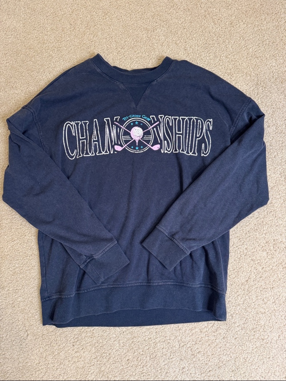 Original Use Navy Crewneck Sweatshirt with Pastel 'Championships' Graphic
